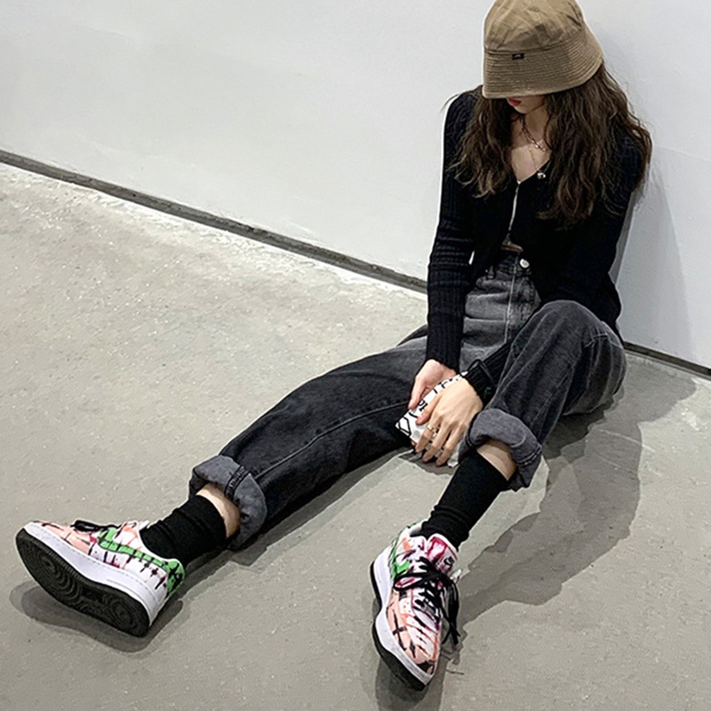 IELGYQuần Jean Dài Lưng Cao Dáng Rộng Màu Sắc gradient Thời Trang Cá Tính Cho Nữ