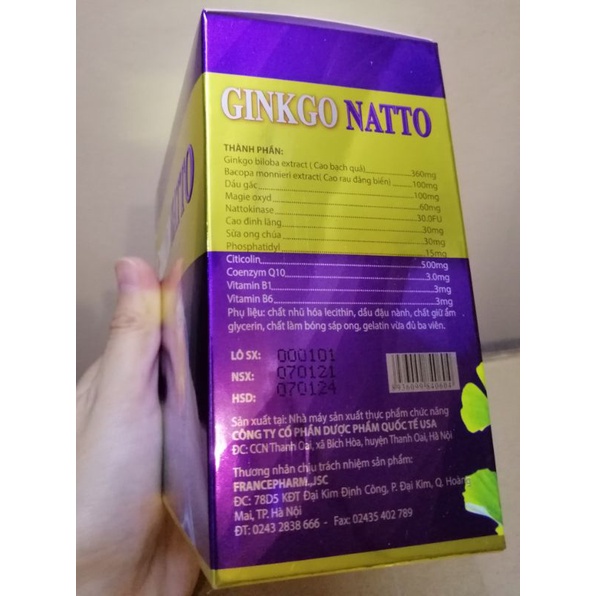 Ginkgo natto With coenzyme Q10 360mg tuần hoàn máu não, giảm tình trạng đau đầu, hoa mắt chóng mặt