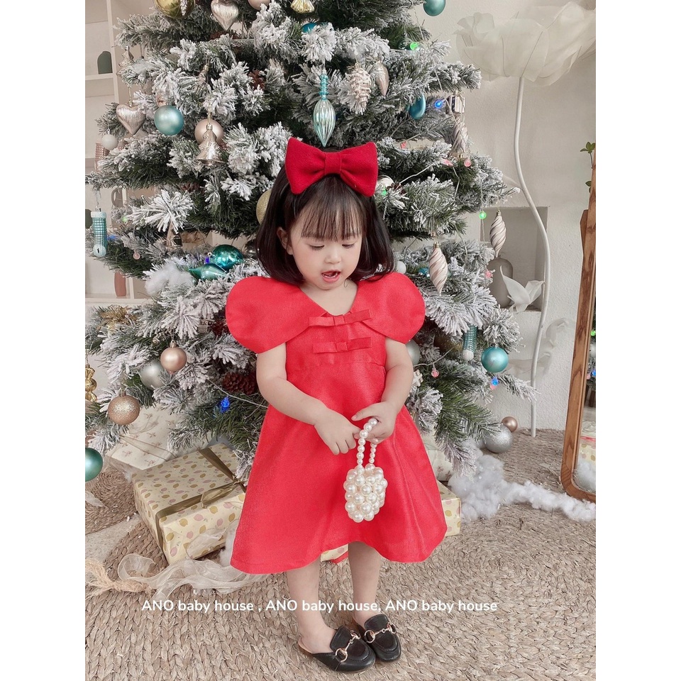 Váy tacta đỏ 2 nơ kèm bờm bé gái