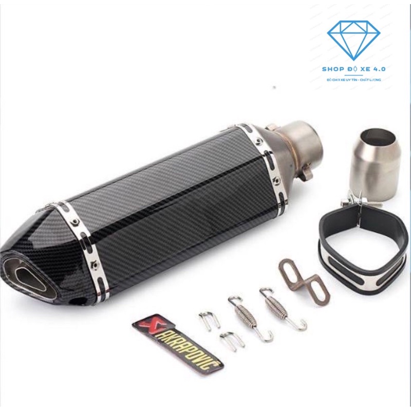 Lon Pô Akrapovic Lục Giác Bạc Và Full Carbon và titan 7 màu Đủ phụ kiện + Tiêu Pô