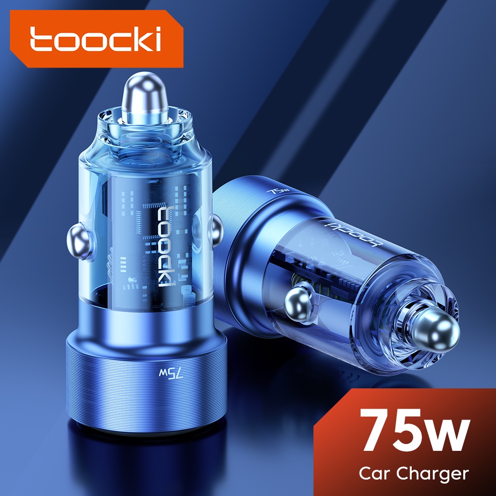 Tẩu sạc nhanh TOOCKI 75W QC3.0 2 cổng usb trong suốt thích hợp cho điện thoại
