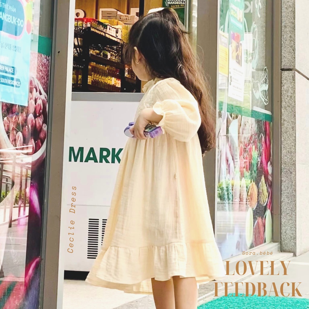Váy bé gái Sora.bébé Ceclie Dress chất liệu muslin phối ren thêu hoa cao cấp
