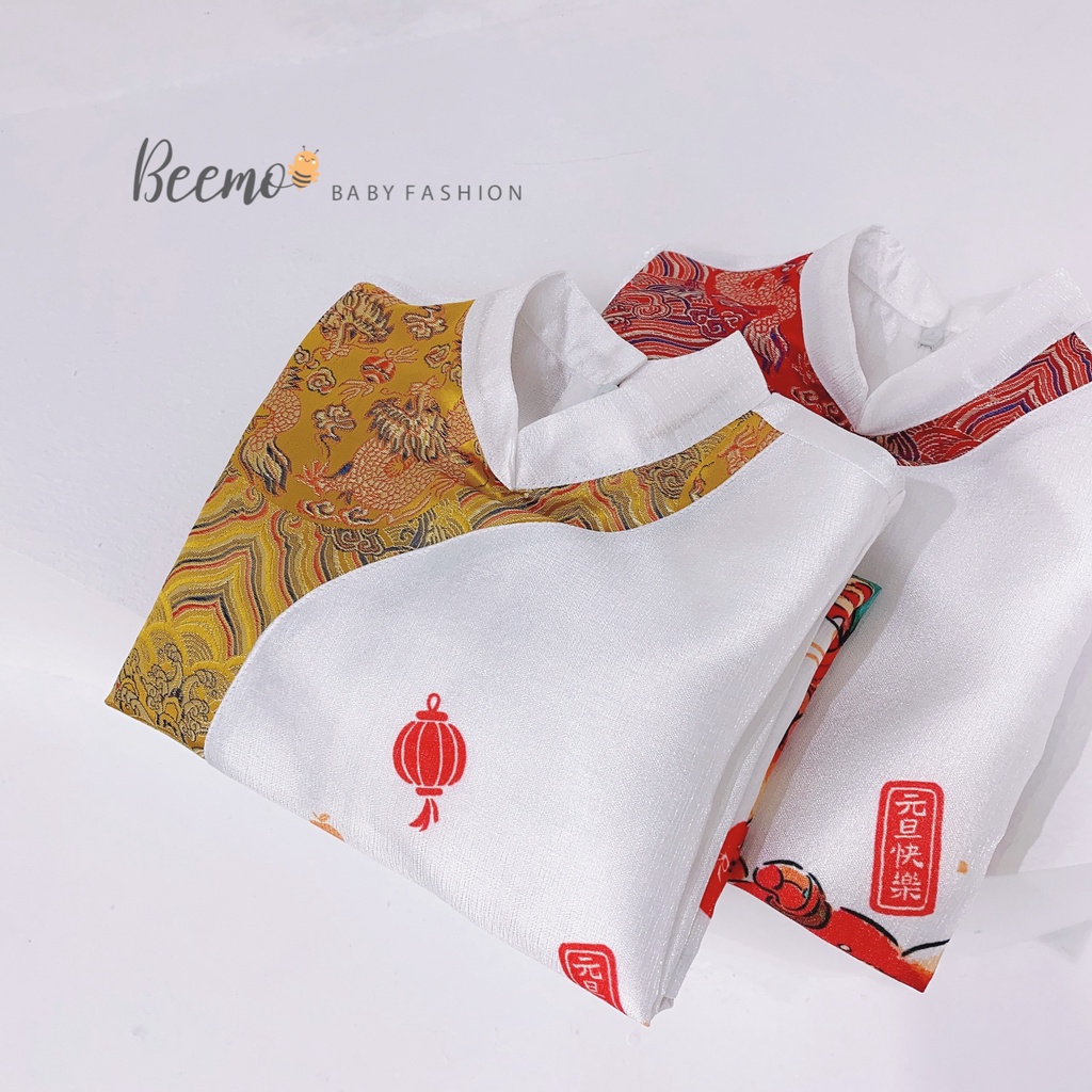 Set bộ áo dài Beemo cách tân in hình múa sư rồng chất liệu tafta mặc đi lễ Tết, sự kiện cho bé từ 1 đến 7 tuổi - 22337D