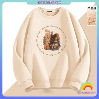 Áo hoodie lông cừu siêu dày nữ thu đông 2022 kiểu Mỹ