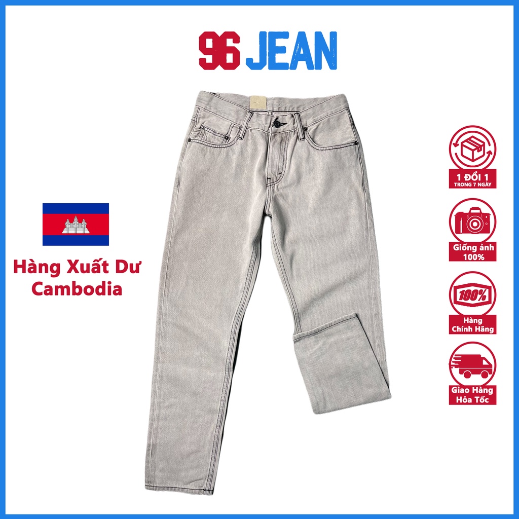 Quần Jean Nam Ống Suông Nhẹ 514-19, Màu Xám Sữa Trơn, Hàng Xuất Dư Cambodia - 96 Jean