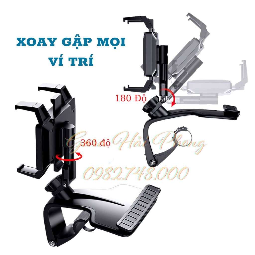 Giá đỡ điện thoại trên ô tô H4- Kẹp trên xe hơi xoay 360 độ chống rung treo trên taplo, gương chiếu hậu