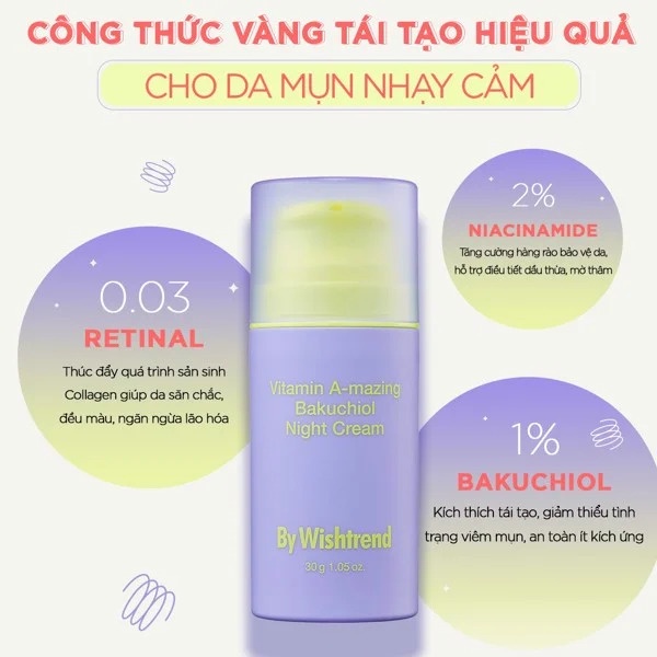 Kem Dưỡng Da Ban Đêm By Wishtrend Vitamin A - Mazing Bakuchiol Night Cream 30g