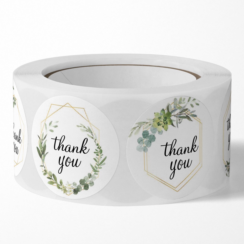Cuộn 500 Sticker Thank You, Tem cảm ơn, Tem Thank you 2,5cm và 3,8cm họa tiết hoa lá
