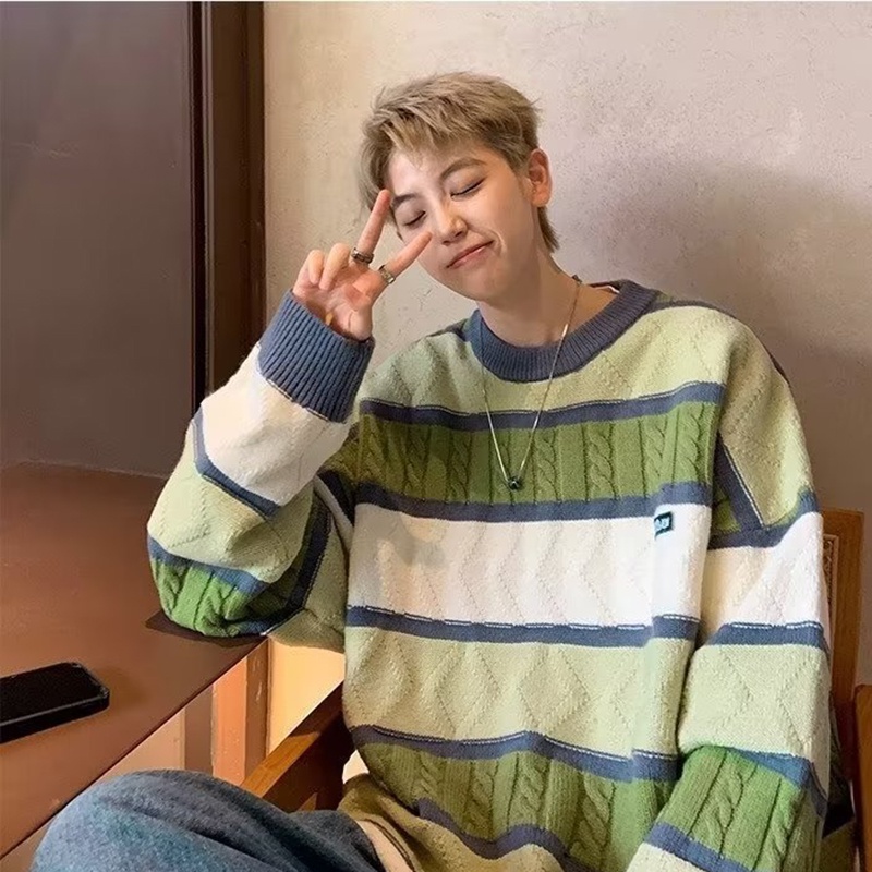 Áo sweater Dệt Kim Dày Dáng Rộng Kiểu retro Cá Tính Cho Nam