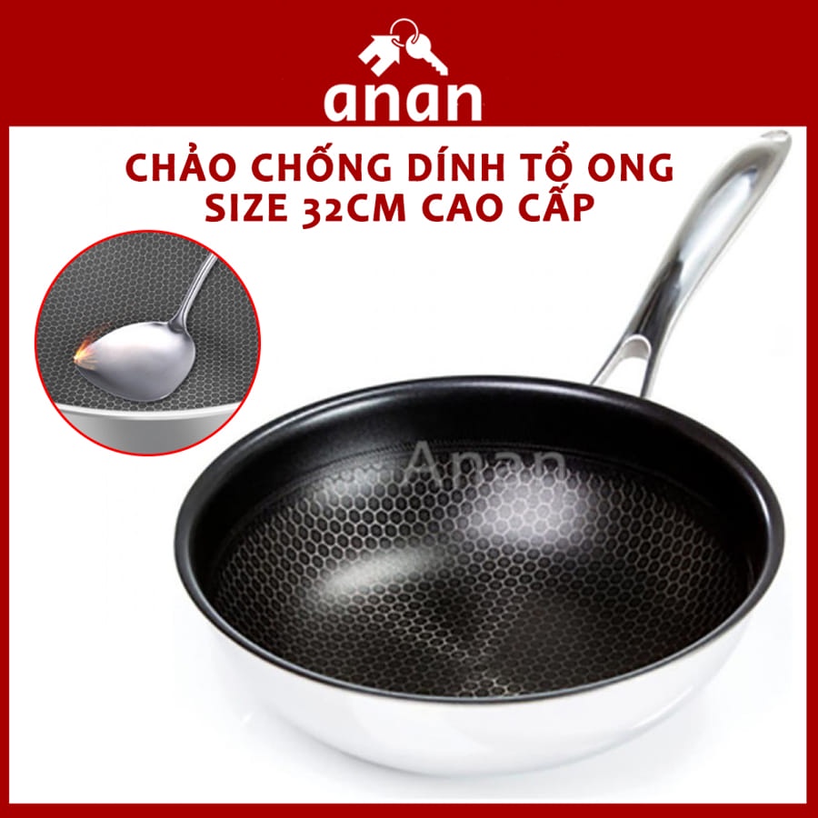 Chảo Chống Dính Tổ Ong Sâu Lòng 32 Cm, Chảo To Dùng Được Mọi Loại Bếp, Chiên, Xào, Nấu Đa Năng