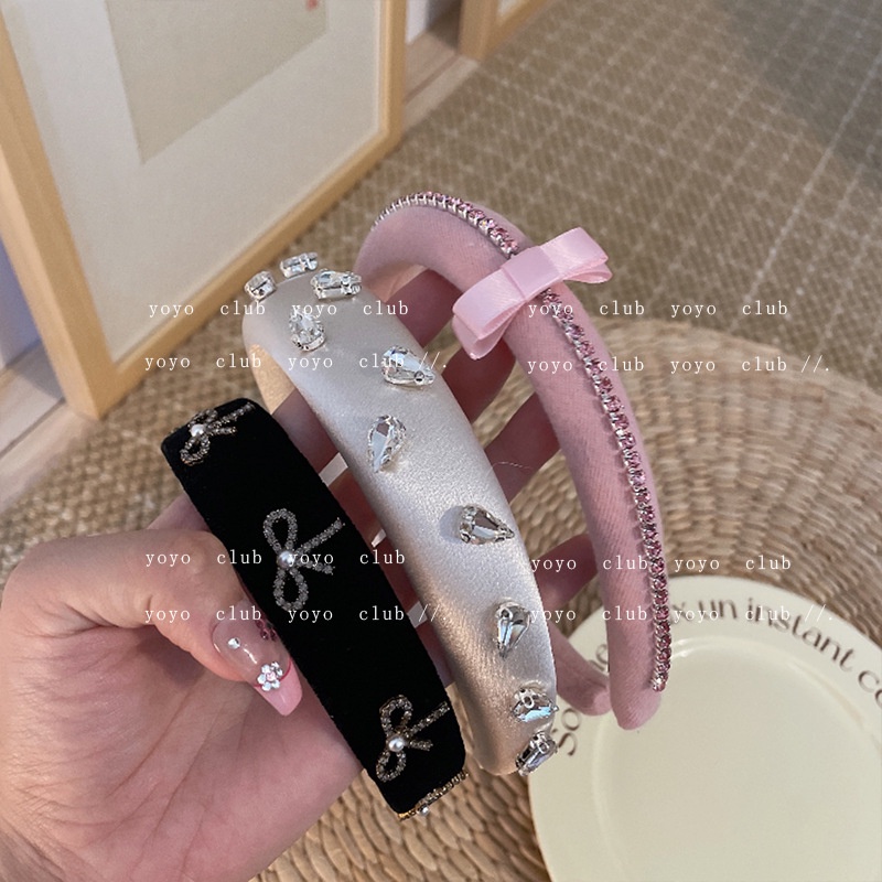 Băng Đô Cài Tóc Bằng Lông Nhung Đính Đá Quý Cao Cấp Phong Cách Mới Cho Nữ