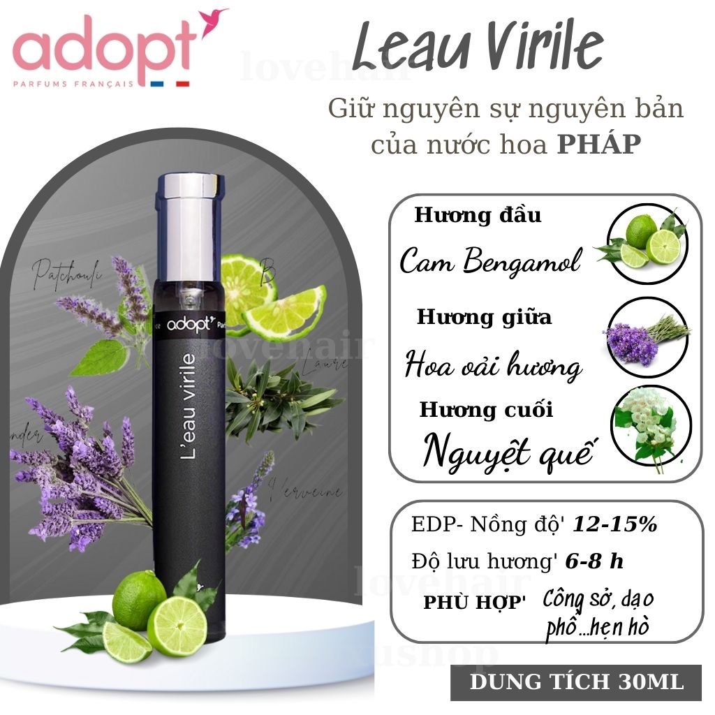 Nước Hoa Nam ADOPT' L'EAU VIRILE 30ml Nam Tính, Phóng Khoáng, Mạnh Mẽ