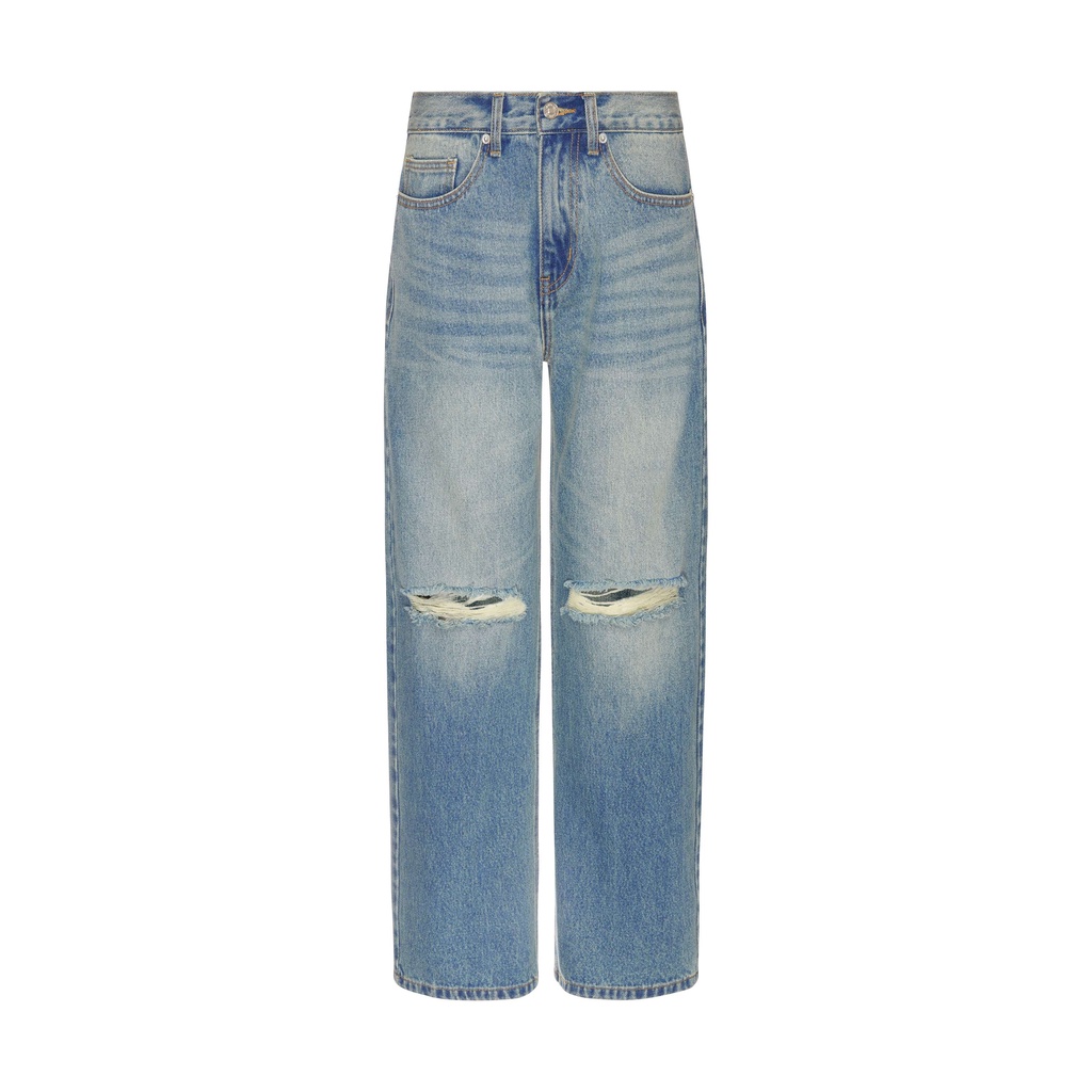 Quần jean rách gối màu xanh Ross Studio ống suông - KNEE RIPPED BLUE JEANS - ROSS STUDIO