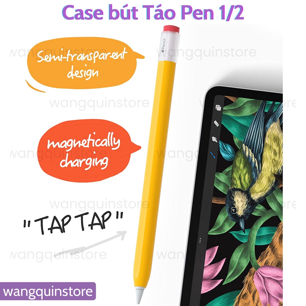 Ốp/Case Silicon Pencil 2 Kiểu Bút Chì Đẹp cổ điển vintage Chống Bẩn, Chống Trầy, Có Thể Sạc Mà Không Cần Tháo Ốp