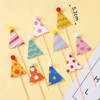 Set 10 que cắm mũ sinh nhật chóp bông