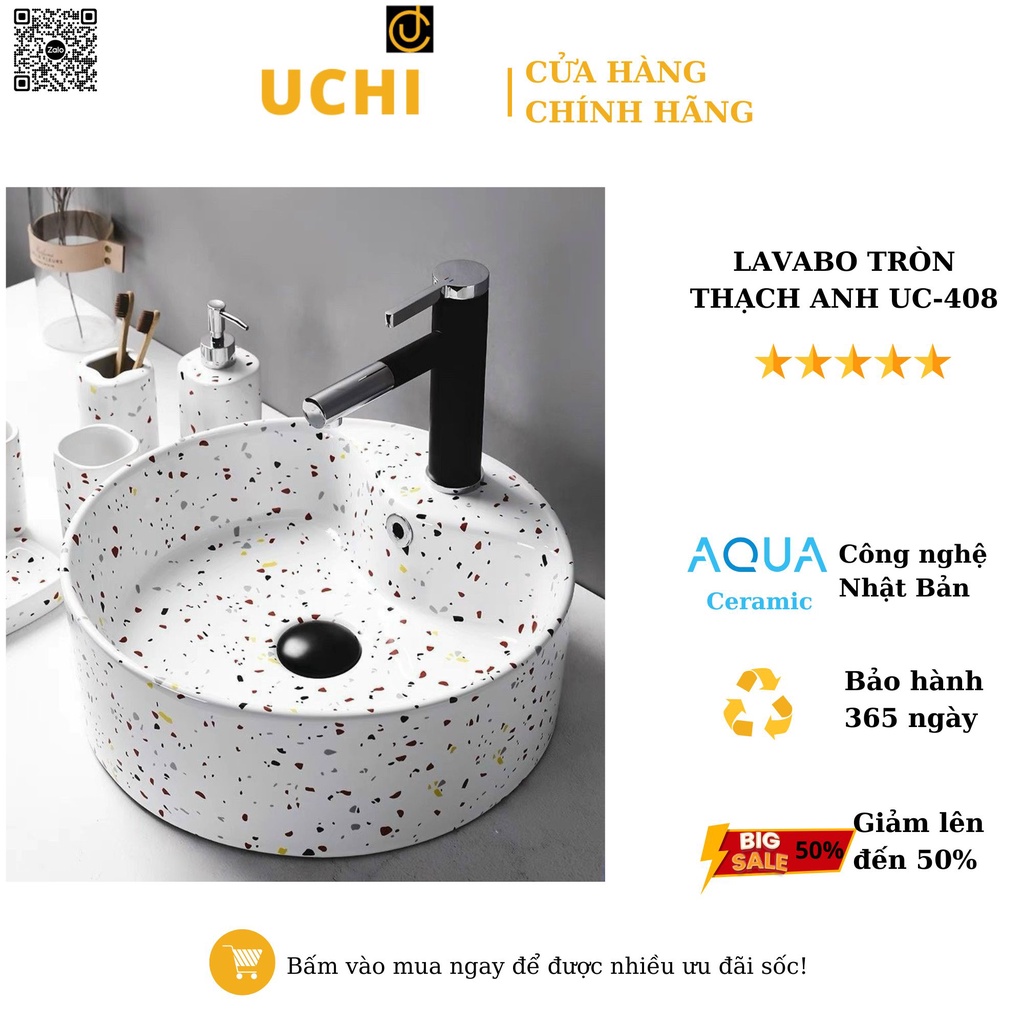 Lavabo Hoạ Tiết Đá Thạch Anh Mã UC-408 - Bồn Rửa Mặt Hoạ Tiết Đá Thạch Anh Mã UC-409