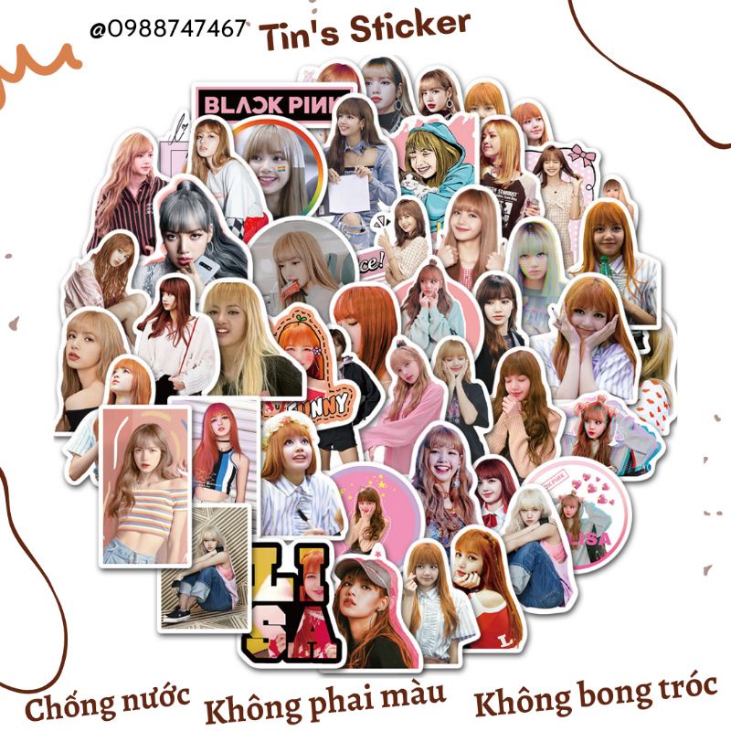 Set combo 50 miếng dán sticker LISA BLACKPINK dán nón mũ bảo hiểm laptop vali sổ sách đàn guitar điện thoại tủ lạnh