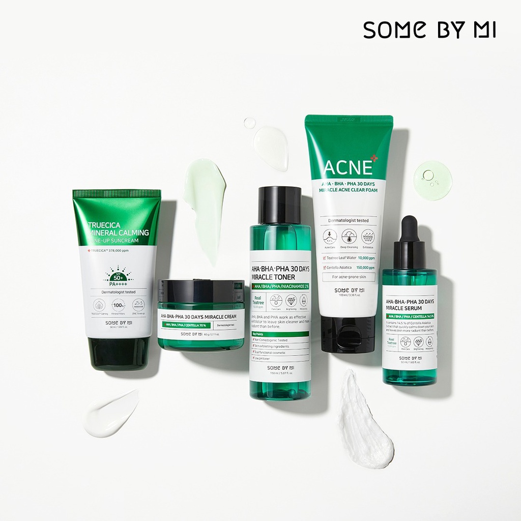 Bộ 5 Sản Phẩm Giảm Mụn Giảm Thâm Some By Mi AHA-BHA-PHA 30 Days Miracle ( Sữa rửa mặt + Toner + Serum + Kem + Kcn )