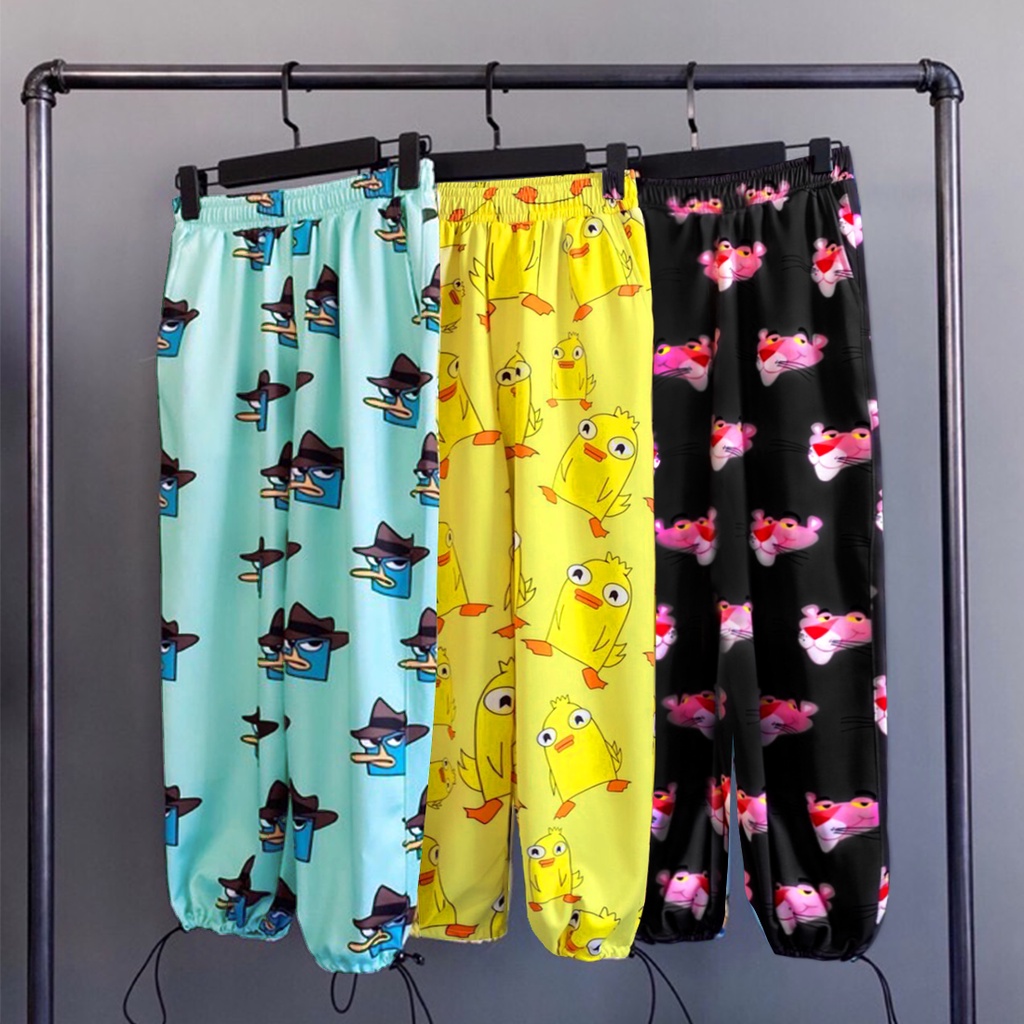 (Hàng Mới Về) Quần dài hoạt hình cartoon pant unisex form rộng ống suông có dây rút nhiều mẫu