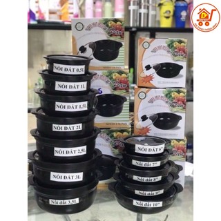 Nồi đất kho thịt cá lòng sâu nắp kiếng tráng men chống dính dủ size-0,5l-1l-1,5l-2l-2,5l-3l