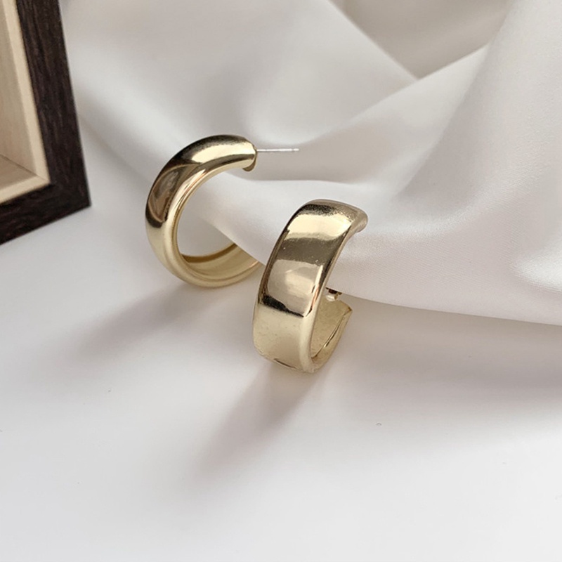 Bông Tai Hình Tròn Cỡ Lớn Bằng Kim Loại Màu Vàng Phong Cách Hàn Quốc Thời Trang