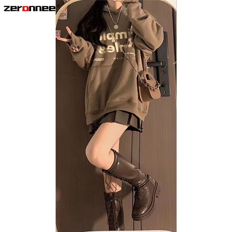 Bộ Áo Hoodie + Chân Váy Xếp Ly Đơn Giản Thời Trang Thu Đông 2023