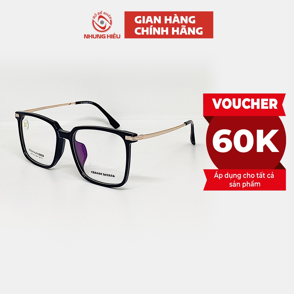 Gọng kính cận nam nữ NHUNG HIẾU dáng vuông 2017 nhựa acetate càng titan cao cấp