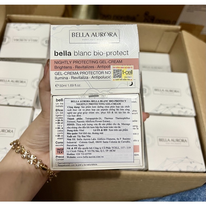 Kem dưỡng đêm phục hồi, tái tạo da và chống OXH Bella Aurora blanc bio-protect nightly protecting gel-cream