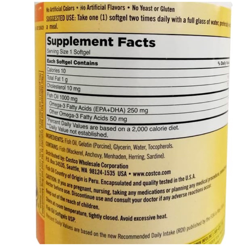 Viên Uống Fish Oil Dầu Cá Kirkland 400 Viên