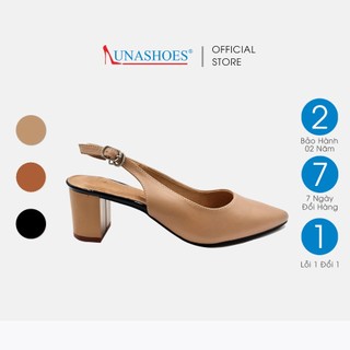 Giày cao gót bít mũi nữ 5p gót vuông Lunashoes 56701 giầy da bò thật cho mẹ bảo hành 24 tháng vnxk mềm đi êm chân