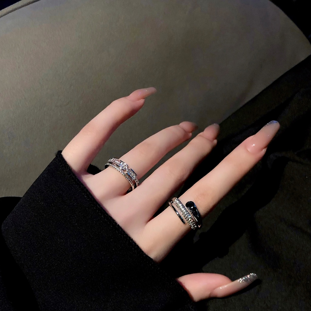 Nhẫn Dây Xích Hở Đính Đá Zircon Có Thể Điều Chỉnh Không Dễ Phai Màu Trang Sức Cao Cấp Làm Quà Tặng