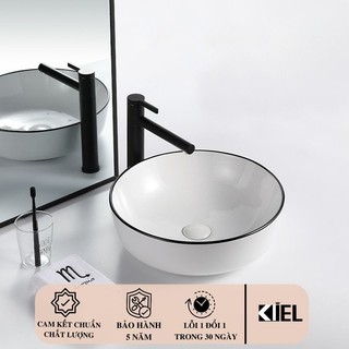 Chậu rửa mặt lavabo họa tiết mép viền đen hàng chính hãng bảo hành 10 năm chất men .
