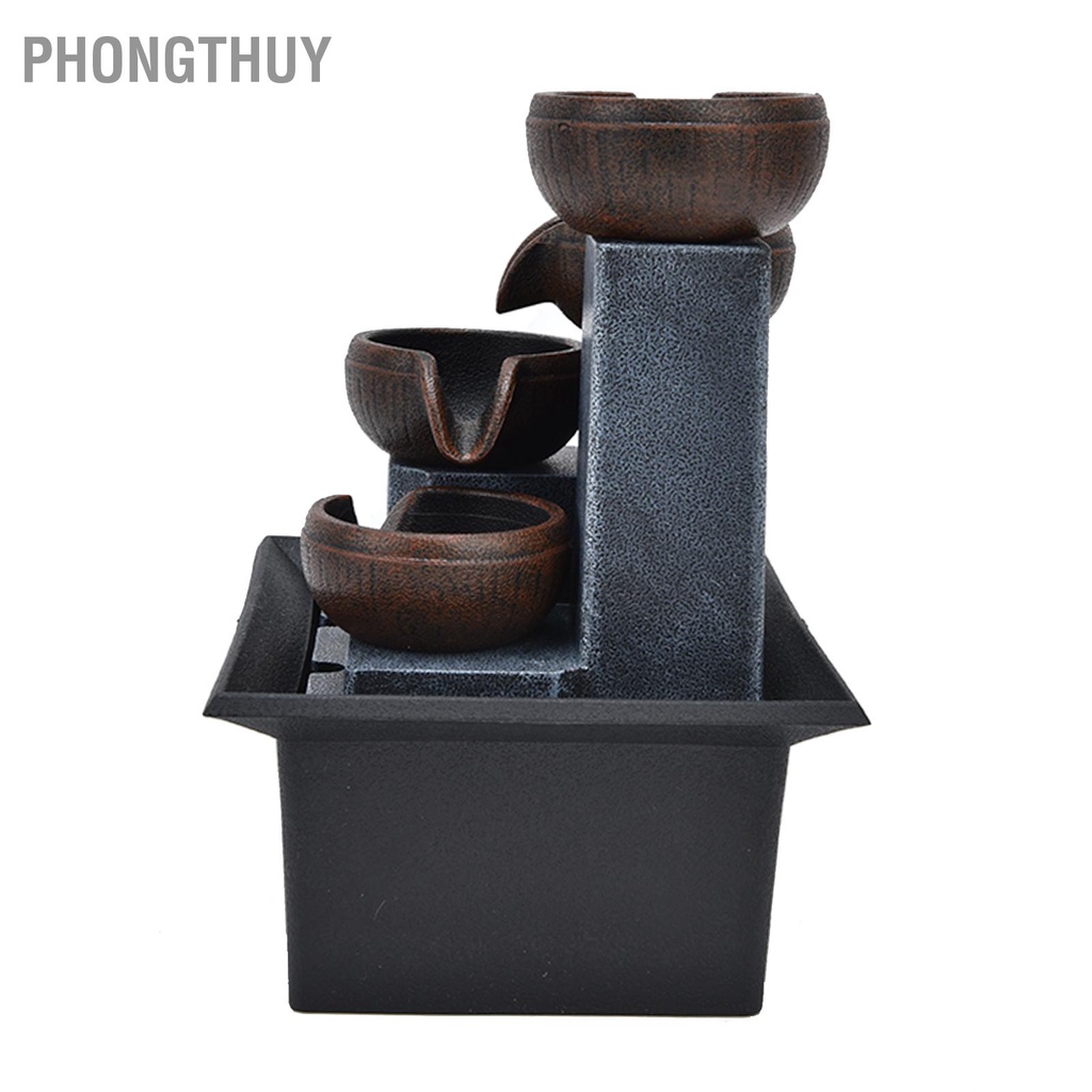 Thác nước phong thuỷ - Đài Phun Nước Để Bàn Có Đèn LED Ánh Sáng Vàng Trang Trí