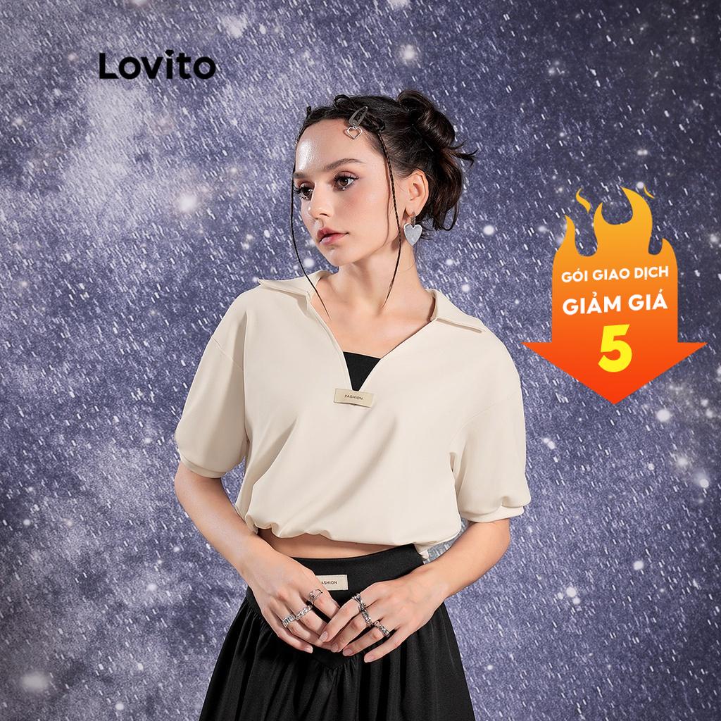 Lovito STAR GIRL Preppy Dây rút cổ Polo trơn khâu áo sơ mi nữ L32AE058 (Kaki nhạt)