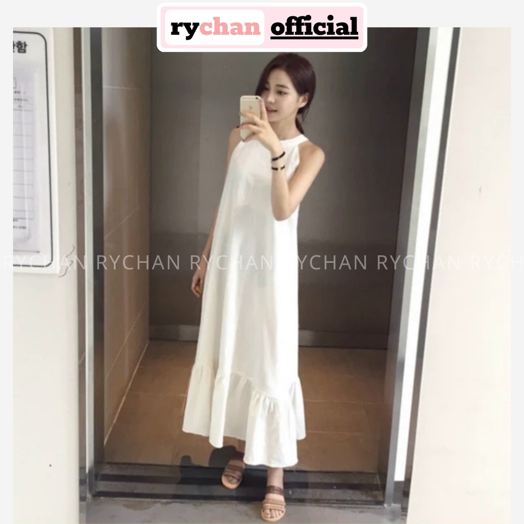 [ẢNH THẬT CUỐI] Đầm Nữ Đi Biển Cổ Yếm Dáng Dài Đuôi Cá Sang Chảnh, Váy Dạo Phố Form Rộng Rãi Thoải Mái Màu Trắng - DS140