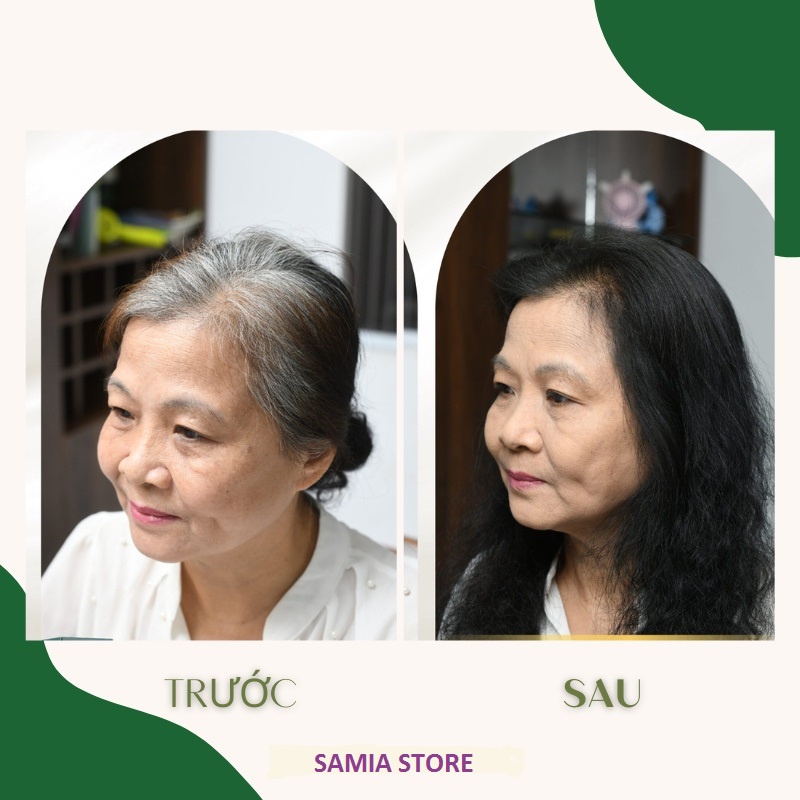Dầu Gội Phủ Bạc Samia Organic Collagen Nano Chính Hãng Nhân Sâm Thảo Dược Nhuộm Đen Tóc Nâu Tóc