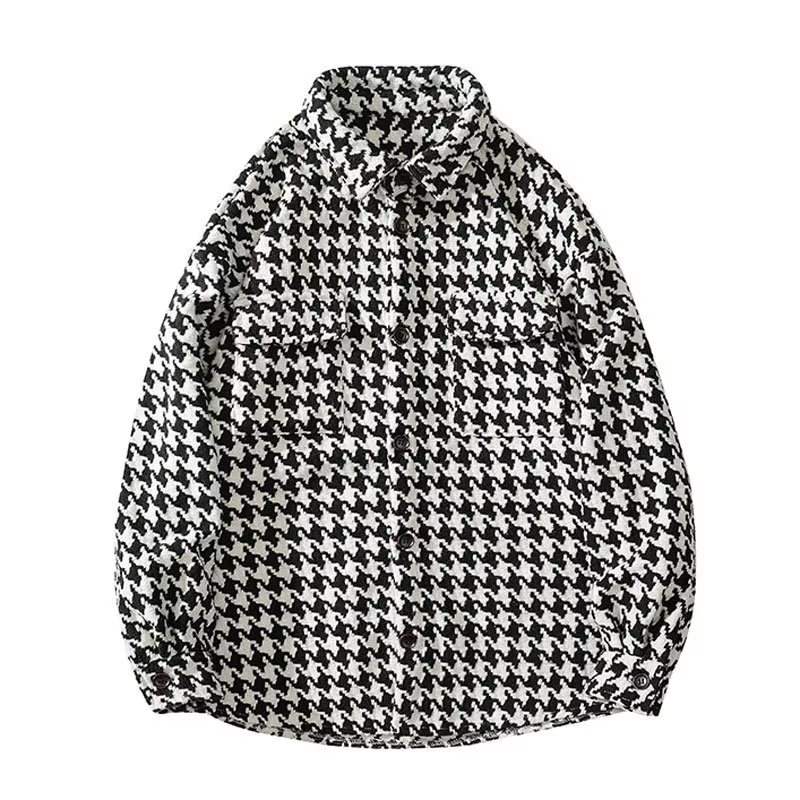 Áo Sơ Mi Caro Tay Dài Dáng Rộng Phong Cách Retro Nhật Bản