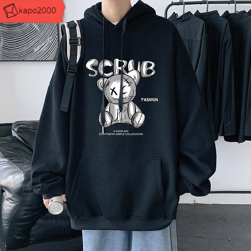 Áo Hoodie Dáng Rộng Lót Cotton 100% Hai Lớp Có Mũ Trùm Thời Trang Cho Unisex