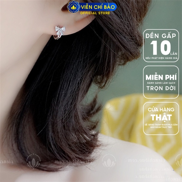 Bông tai nơ đá xi kim chất liệu bạc Thái 925 thời trang phụ kiện trang sức Viễn Chí Bảo B000073