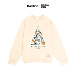 Áo sweater nỉ bông Kairos Merry Catmas form rộng dài tay