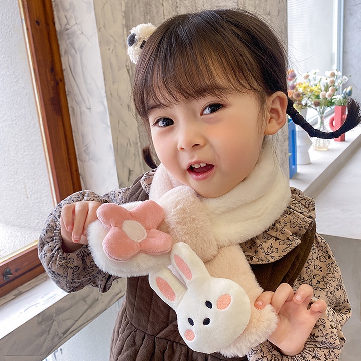 Planet Khăn Choàng Cổ Bằng Vải Nhung Dày Ấm Áp Hình Thỏ Hoạt Hình Dễ Thương Cho Bé