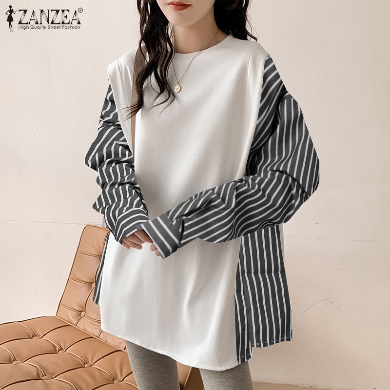 Áo nữ ZANZEA tay dài dáng rộng họa tiết sọc thời trang