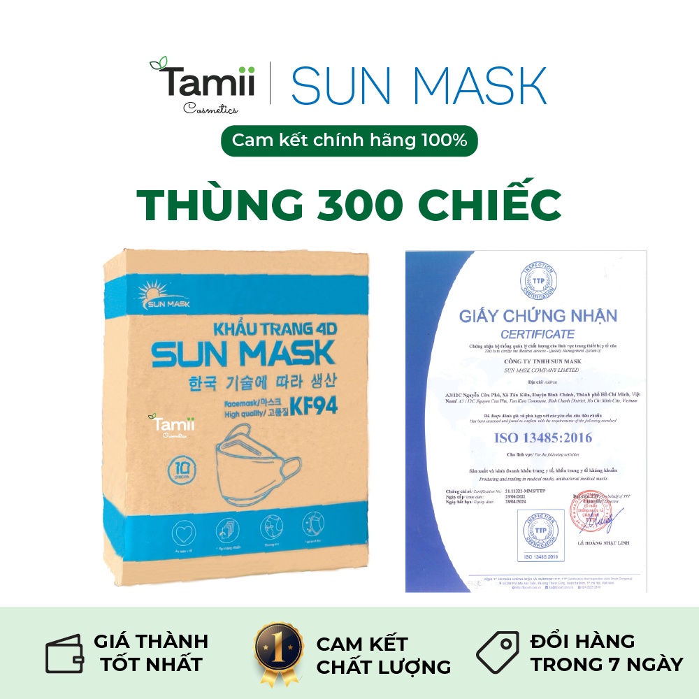 Thùng Khẩu Trang 4D KF94 Sun Mask, Khẩu Trang Y Tế Kháng Khuẩn 99% [Tamii Cosmetics]