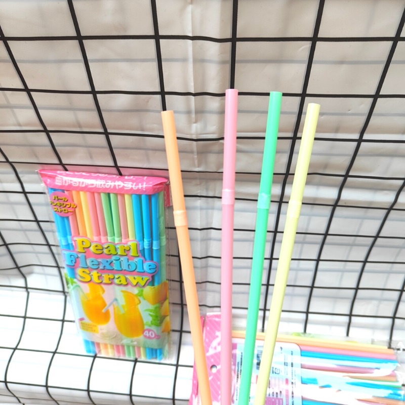 Ống hút nhựa không mùi Nhật Bản an toàn cho bé sét 40 cái Pearl Flexible Straw hàng nội địa Nhật Bản AD110