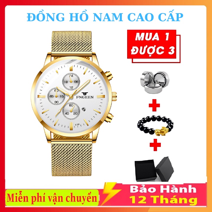 Đồng hồ nam dây lưới cao cấp FNGEEN có lịch chống nước 3ATM thời trang nam sang trọng, lịch lãm