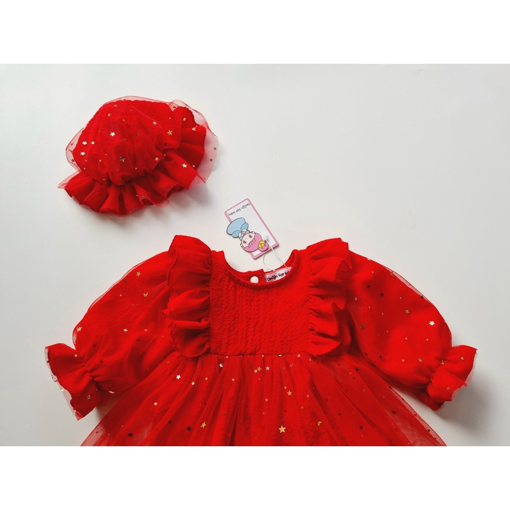 Đầm body lồng váy chất cotton xốp hạt siêu mềm mịn tặng nón đồng bộ cực sang cho bé từ sơ sinh đến 12kg