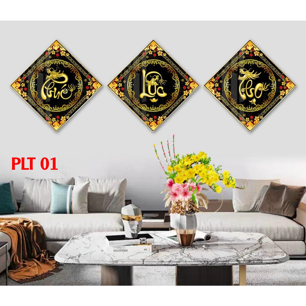 Tranh tráng gương PHÚC LỘC THỌ,tranh treo phòng khách,tranh treo phòng thờ,tranh cầu thang,tranh tết
