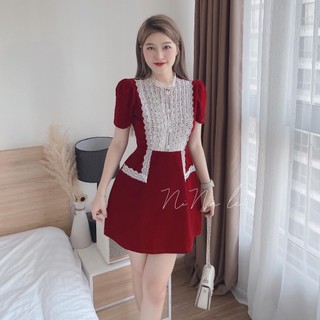 Đầm nhung cổ ren phối đi tiệc bigsize sang chảnh