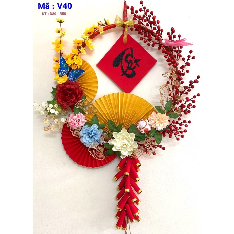 Mẹt trang trí Chữ Tết hoa hồng, hoa mẫu đơn, hoa đào - mẹt thiết kế đón tết 2023