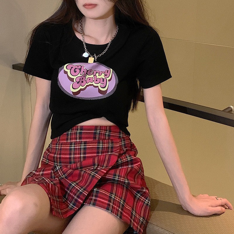 IELGY  IELGY Áo Thun Ngắn Tay Ôm Dáng Xinh Xắn Dành Cho Nữ